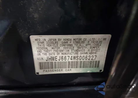 1998 Honda Civic Lx z USA, uszkodzony, nr VIN JHMEJ6674WS006227